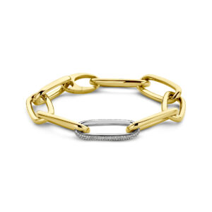 armband paperclip diamant 0.76ct g vsi half ronde buis 12 mm 21 cm 18K bicolor goud geel/wit