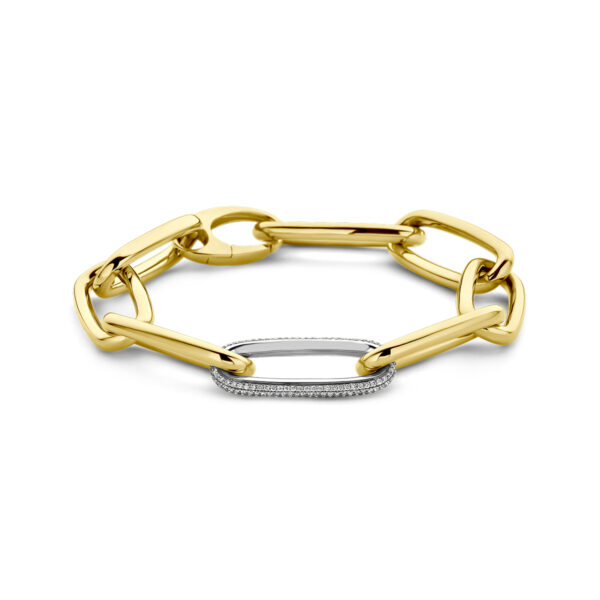 armband paperclip diamant 0.76ct g vsi half ronde buis 12 mm 21 cm 18K bicolor goud geel/wit