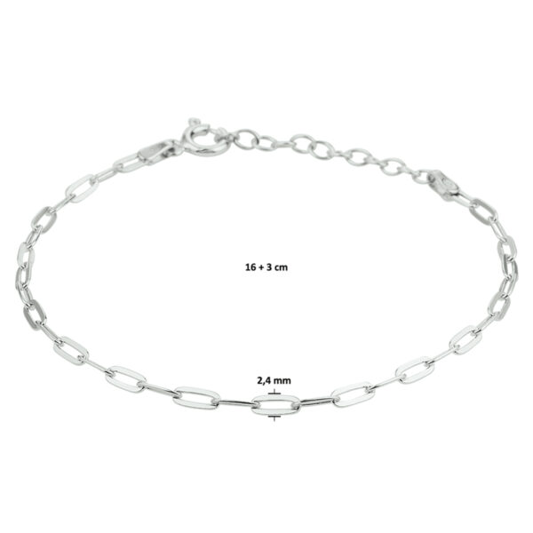 armband paperclip platte buis 2,4 mm 16 + 3 cm zilver gerhodineerd - Afbeelding 4