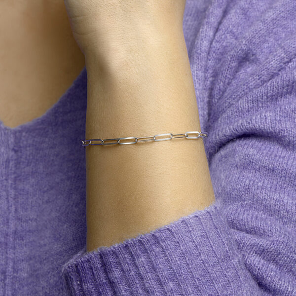 armband paperclip platte buis 3,8 mm 16 + 3 cm zilver gerhodineerd - Afbeelding 2