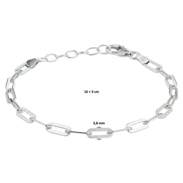 armband paperclip platte buis 3,8 mm 16 + 3 cm zilver gerhodineerd - Afbeelding 4