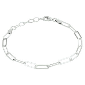 armband paperclip platte buis 3,8 mm 16 + 3 cm zilver gerhodineerd
