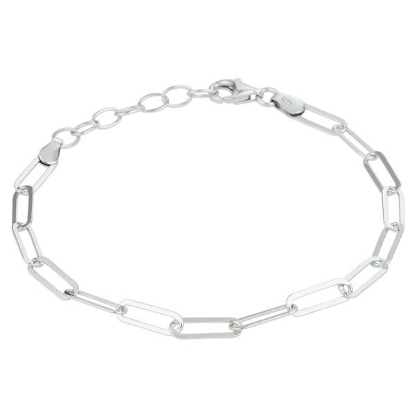 armband paperclip platte buis 3,8 mm 16 + 3 cm zilver gerhodineerd