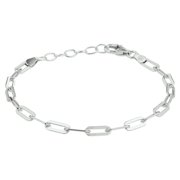 armband paperclip platte buis 3,8 mm 16 + 3 cm zilver gerhodineerd