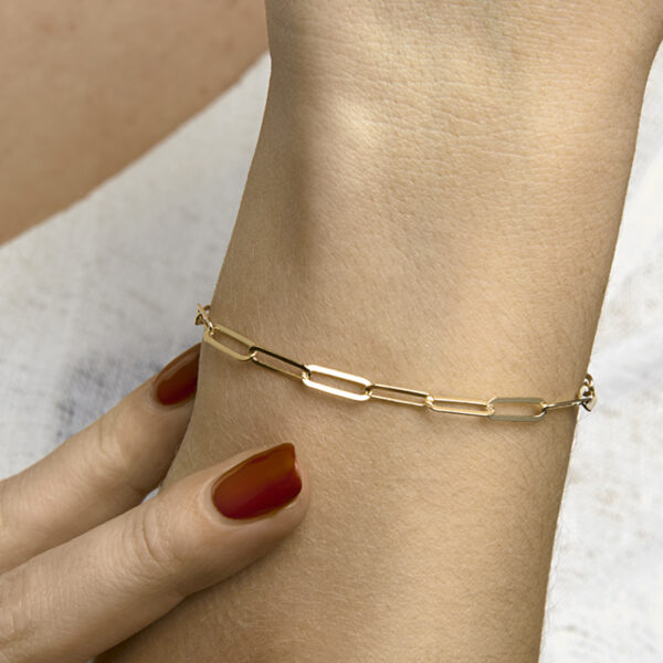 armband paperclip platte buis 3,8 mm 16 + 3 cm zilver verguld (geel) - Afbeelding 2
