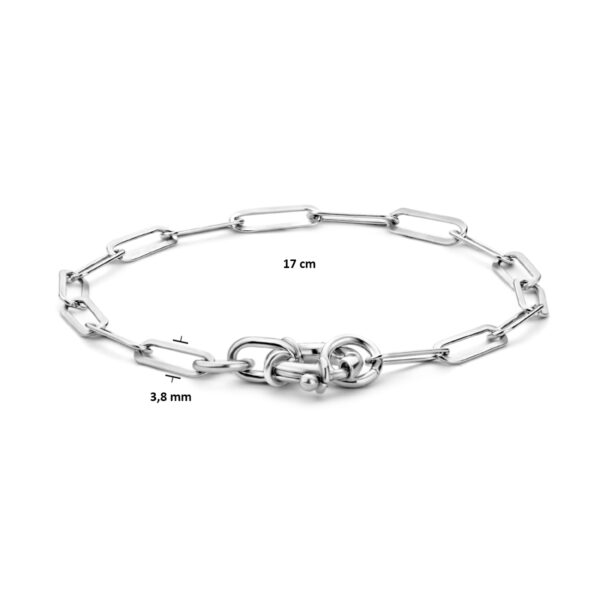 armband paperclip platte buis 3,8 mm 17 cm met groot springslot zilver gerhodineerd - Afbeelding 3