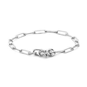 armband paperclip platte buis 3,8 mm 17 cm met groot springslot zilver gerhodineerd