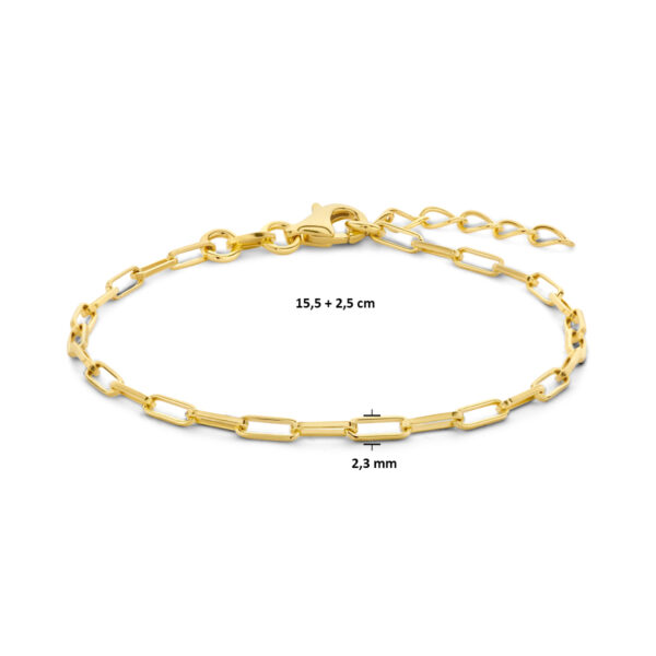 armband paperclip vierkante buis 2,3 mm 15,5 + 2,5 cm 3 micron zilver verguld (geel) - Afbeelding 3