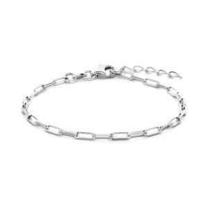 armband paperclip vierkante buis 2,3 mm 15,5 + 2,5 cm zilver gerhodineerd