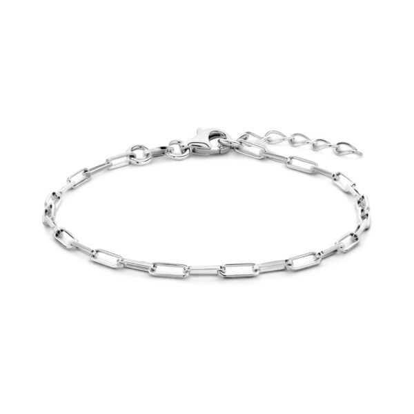 armband paperclip vierkante buis 2,3 mm 15,5 + 2,5 cm zilver gerhodineerd