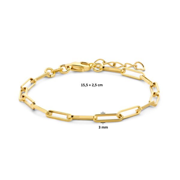 armband paperclip vierkante buis 3,0 mm 15,5 + 2,5 cm 3 micron zilver verguld (geel) - Afbeelding 3