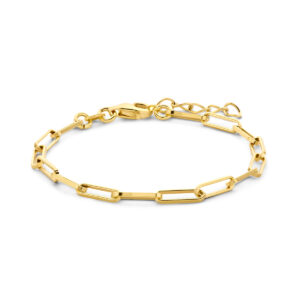 armband paperclip vierkante buis 3,0 mm 15,5 + 2,5 cm 3 micron zilver verguld (geel)