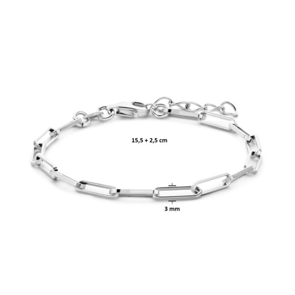 armband paperclip vierkante buis 3,0 mm 15,5 + 2,5 cm zilver gerhodineerd - Afbeelding 3