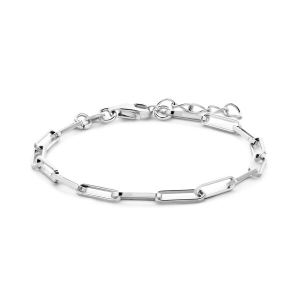 armband paperclip vierkante buis 3,0 mm 15,5 + 2,5 cm zilver gerhodineerd