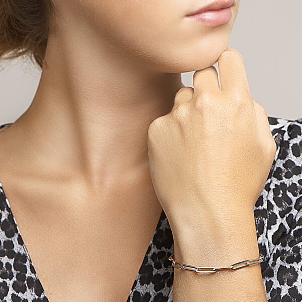 armband paperclip vierkante buis 5,0 mm 19 cm zilver gerhodineerd - Afbeelding 2