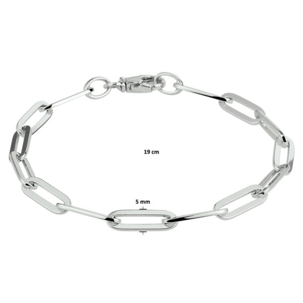 armband paperclip vierkante buis 5,0 mm 19 cm zilver gerhodineerd - Afbeelding 5