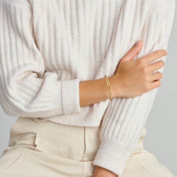 armband paperclip vierkante buis 6,0 mm 19 cm met groot springslot 14K geelgoud - Afbeelding 2