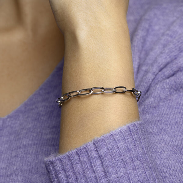 armband paperclip vierkante buis 6,5 mm 19 cm zilver gerhodineerd - Afbeelding 2