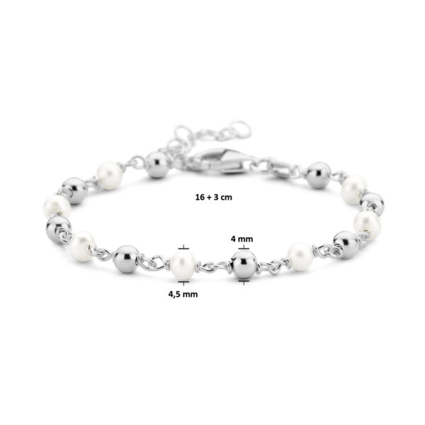 armband parel en bolletjes 16 + 3 cm zilver gerhodineerd - Afbeelding 3