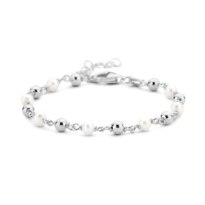 armband parel en bolletjes 16 + 3 cm zilver gerhodineerd