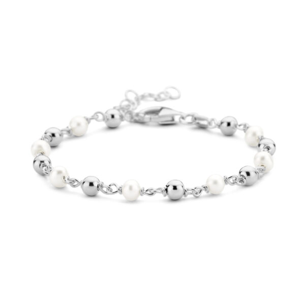 armband parel en bolletjes 16 + 3 cm zilver gerhodineerd
