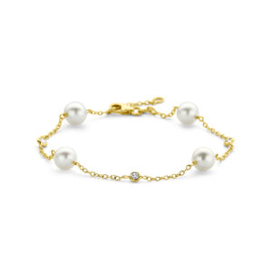 armband parel en zirkonia 17 - 19 cm 14K geelgoud