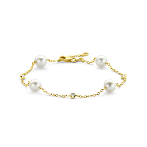 armband parel en zirkonia 17 - 19 cm 14K geelgoud