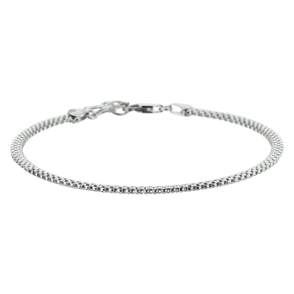 armband popcorn 3,0 mm 18 + 2 cm zilver gerhodineerd