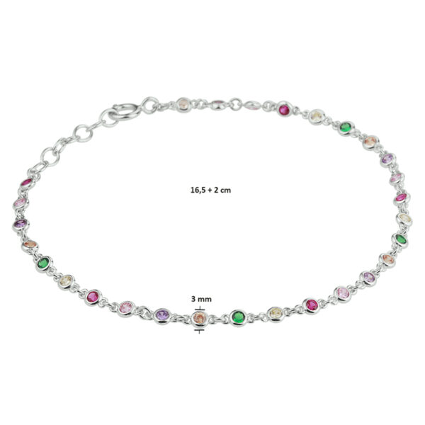 armband regenboog zirkonia 16,5 + 2 cm zilver gerhodineerd - Afbeelding 4