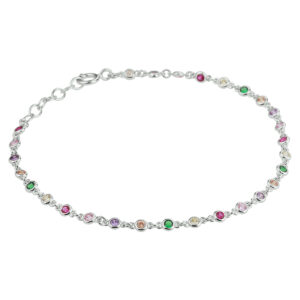 armband regenboog zirkonia 16,5 + 2 cm zilver gerhodineerd