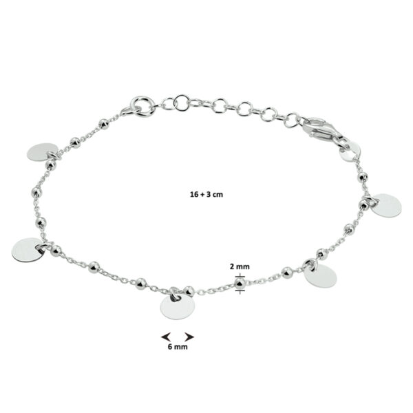 armband rondjes 16 + 3 cm zilver gerhodineerd - Afbeelding 4