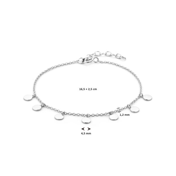 armband rondjes 16,5 + 2,5 cm zilver gerhodineerd - Afbeelding 3