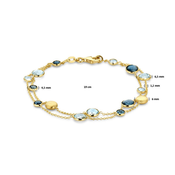 armband rondjes, sky blue topaas en london blue topaas 19 cm 14K geelgoud - Afbeelding 3