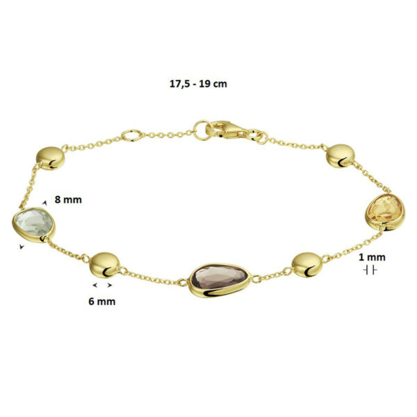 armband rookkwarts, citrien en amethist 17,5 – 19 cm 14K geelgoud - Afbeelding 3