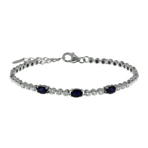 armband saffier en zirkonia 17,5 + 3,5 cm zilver gerhodineerd