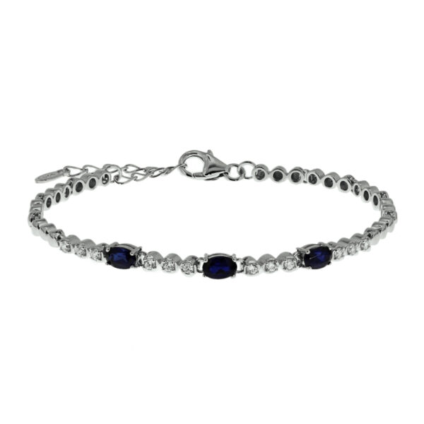 armband saffier en zirkonia 17,5 + 3,5 cm zilver gerhodineerd