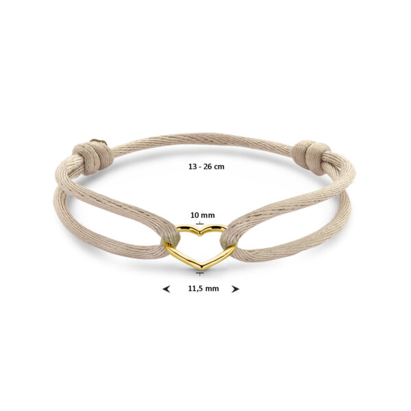 armband satijn beige hart 13 - 26 cm 14K goud met rubber/nylon/leer - Afbeelding 3