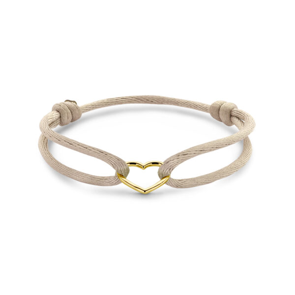 armband satijn beige hart 13 - 26 cm 14K goud met rubber/nylon/leer