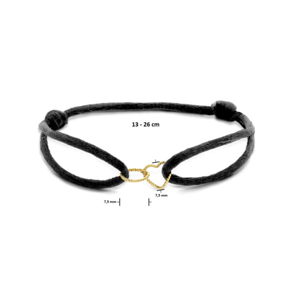 armband satijn hart en rondje gedraaid 14K goud met rubber/nylon/leer - Afbeelding 3
