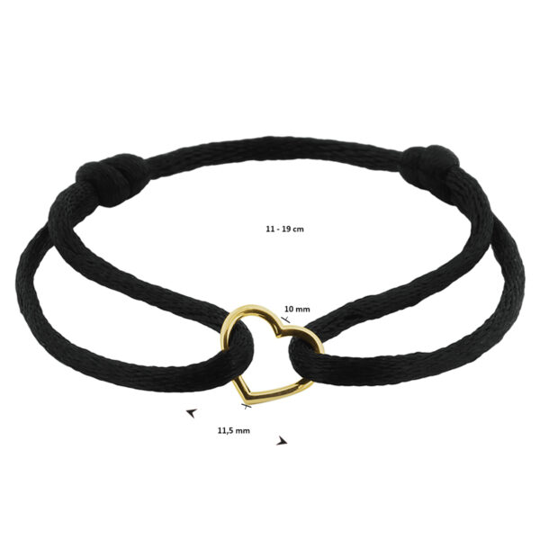 armband satijn hart (kinder lengte) 14K goud met rubber/nylon/leer - Afbeelding 2