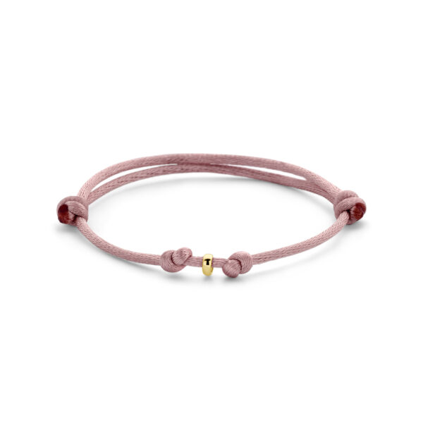 armband satijn zacht roze 13 - 26 cm 14K goud met rubber/nylon/leer