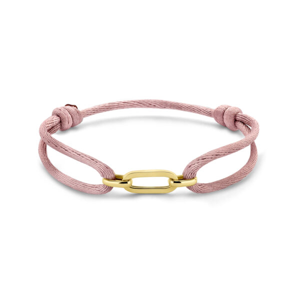 armband satijn zacht roze 13 - 26 cm 14K goud met rubber/nylon/leer