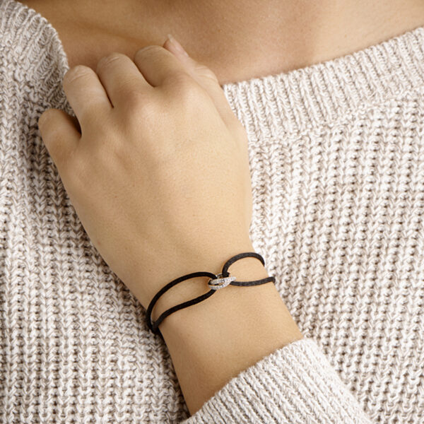 armband satijn zirkonia zilver gerhodineerd met rubber/nylon/leer - Afbeelding 2