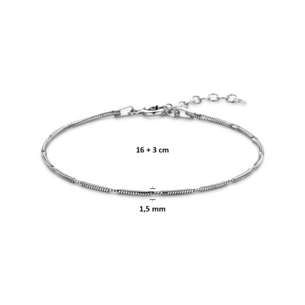armband slang rond 1,5 mm 16 + 3 cm zilver gerhodineerd - Afbeelding 3