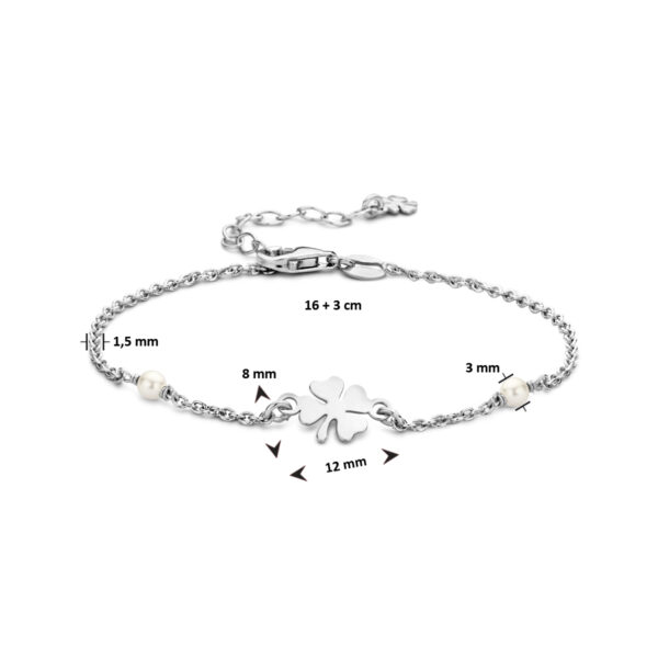 armband synth. parel en klaver 16 + 3 cm zilver gerhodineerd - Afbeelding 3