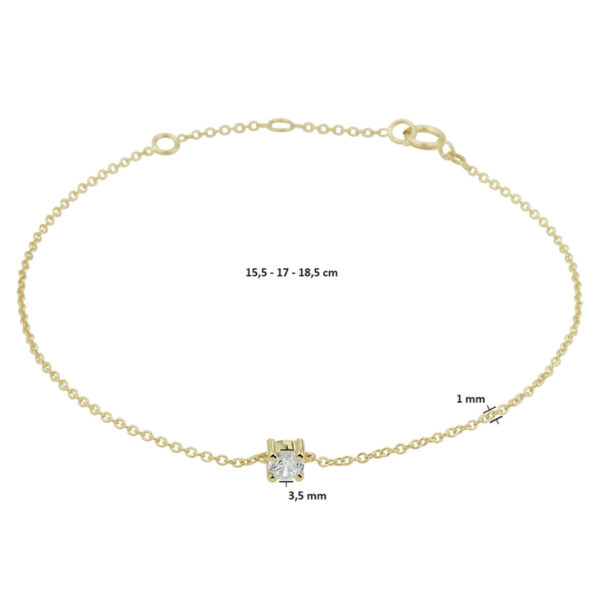 armband zirkonia 15,5 - 17 - 18,5 cm 14K geelgoud - Afbeelding 4