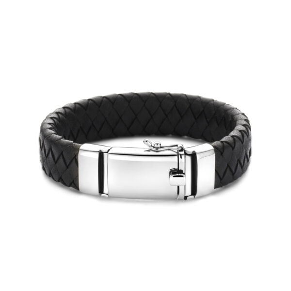 armband zwart leer 15 mm 21 cm zilver gerhodineerd - Afbeelding 3