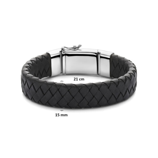 armband zwart leer 15 mm 21 cm zilver gerhodineerd - Afbeelding 4