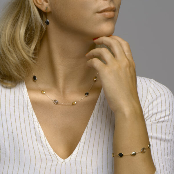 armband zwart rutiel en onyx 17 - 19 cm 14K geelgoud - Afbeelding 3