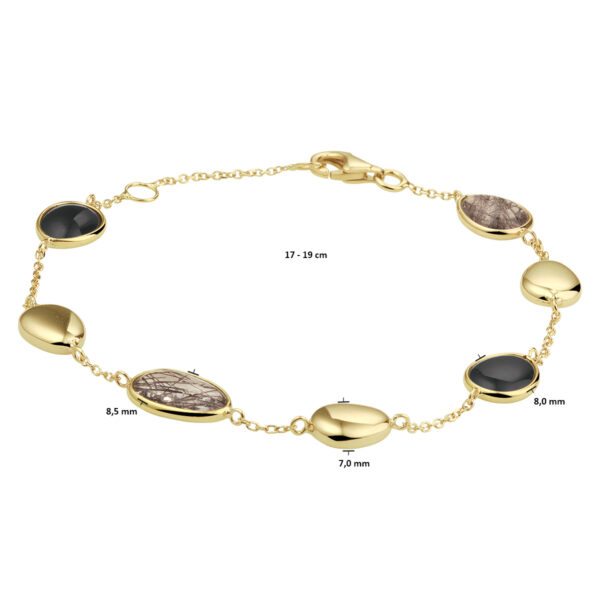 armband zwart rutiel en onyx 17 - 19 cm 14K geelgoud - Afbeelding 4